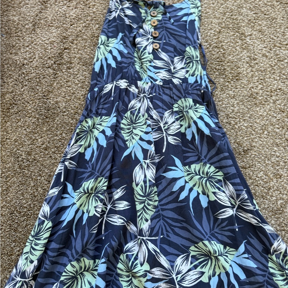 Roxy Blue and White Leaf Print Dress